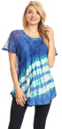 Sakkas Lulu Short Sleeve Summer Casual Fresh Blouse Top Lace Tie-dye & Corset