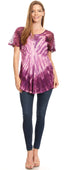 Sakkas Donna Women's Casual Lace Short Sleeve Tie Dye Corset Loose Top Blouse