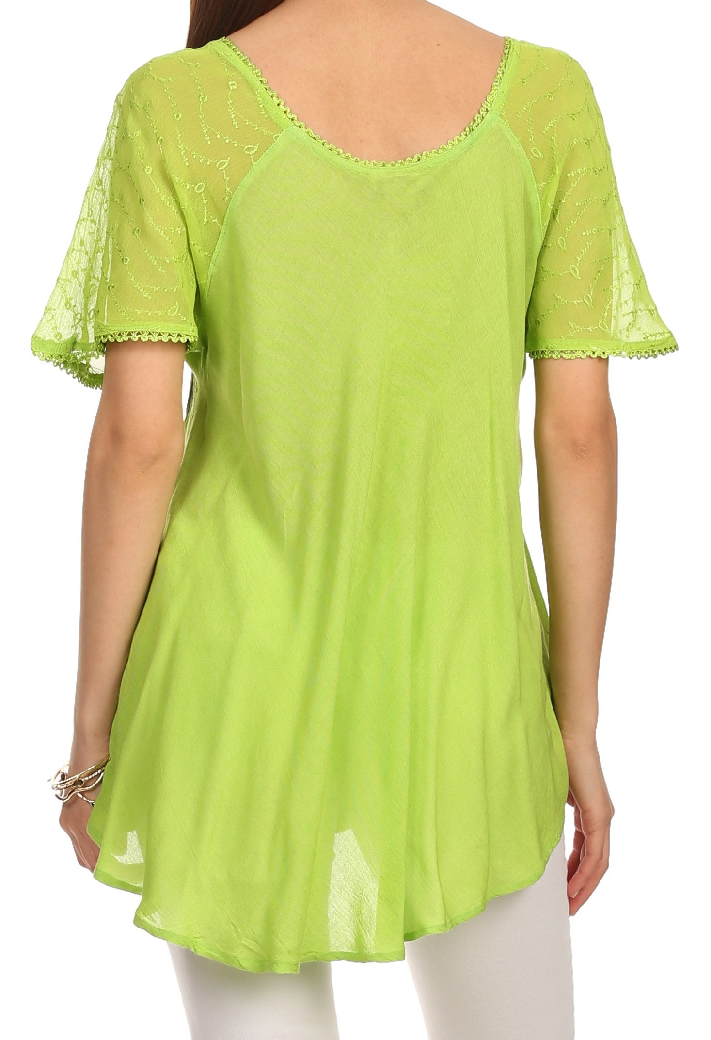 Sakkas Albina Island Blusa / Top con mangas casquillo y bordado de ajuste relajado