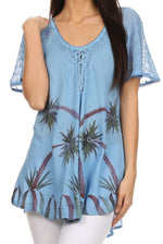 Sakkas Albina Island Blusa / Top con mangas casquillo y bordado de ajuste relajado