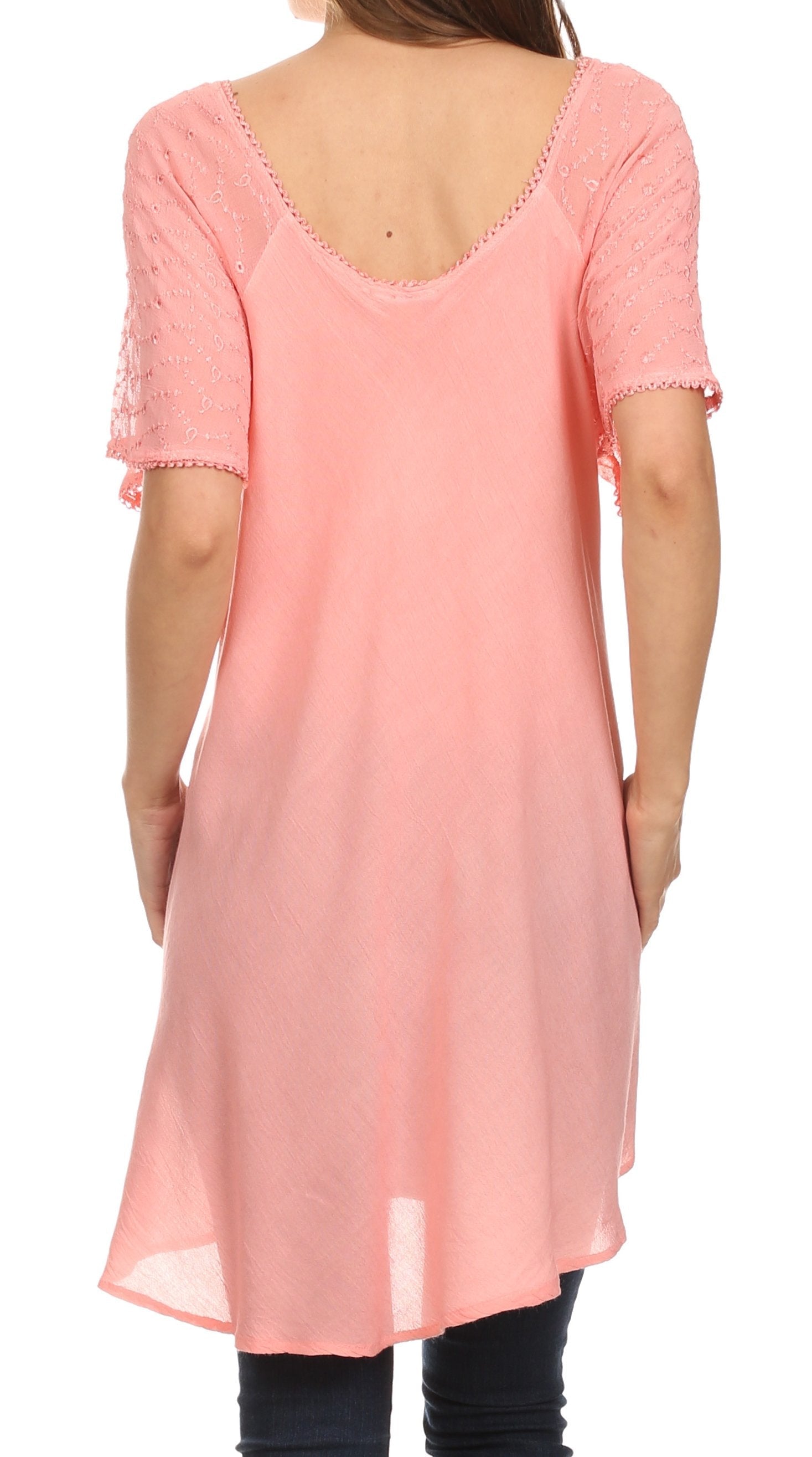 Sakkas Albina Island Blusa / Top con mangas casquillo y bordado de ajuste relajado