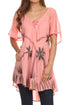 Sakkas Albina Island Blusa / Top con mangas casquillo y bordado de ajuste relajado