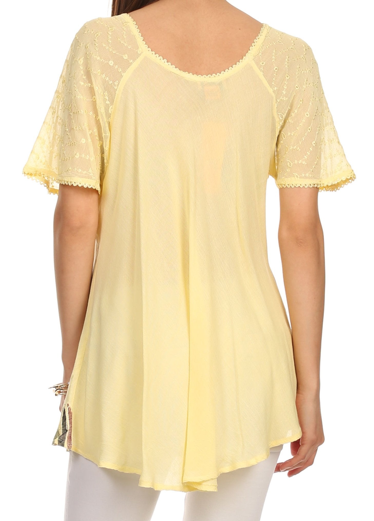 Sakkas Albina Island Blusa / Top con mangas casquillo y bordado de ajuste relajado