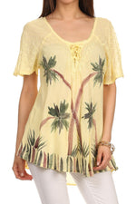 Sakkas Albina Island Blusa / Top con mangas casquillo y bordado de ajuste relajado
