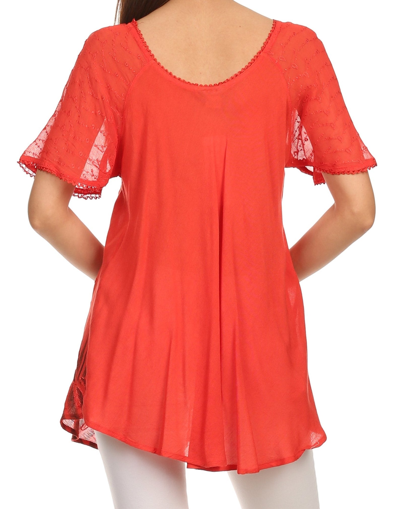 Sakkas Albina Island Blusa / Top con mangas casquillo y bordado de ajuste relajado
