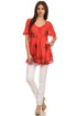 Sakkas Albina Island Blusa / Top con mangas casquillo y bordado de ajuste relajado
