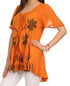 Sakkas Albina Island Blusa / Top con mangas casquillo y bordado de ajuste relajado