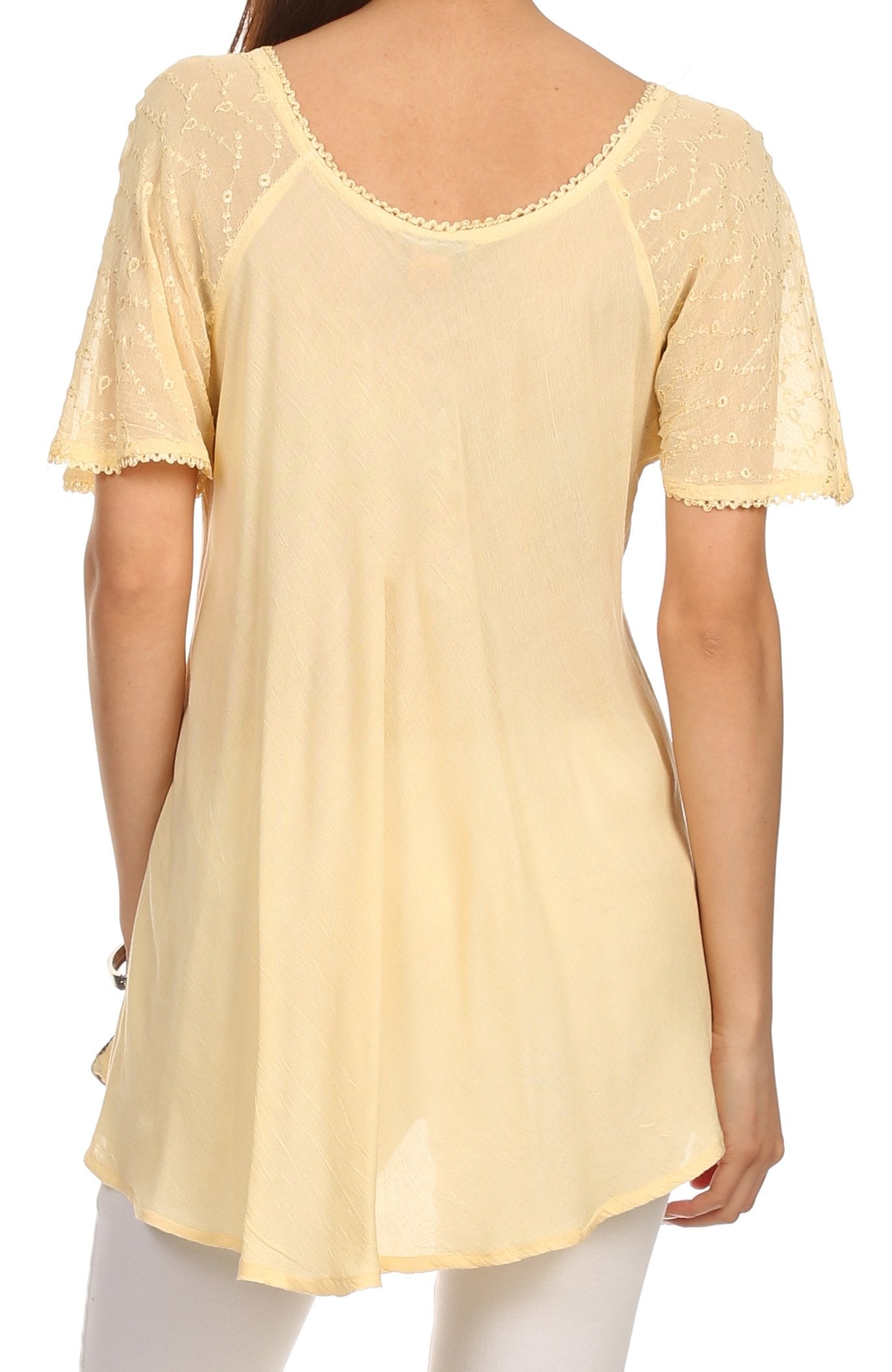 Sakkas Albina Island Blusa / Top con mangas casquillo y bordado de ajuste relajado