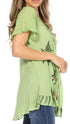 Sakkas Albina Island Blusa / Top con mangas casquillo y bordado de ajuste relajado
