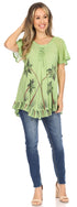 Sakkas Albina Island Blusa / Top con mangas casquillo y bordado de ajuste relajado