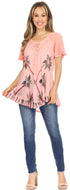 Sakkas Albina Island Blusa / Top con mangas casquillo y bordado de ajuste relajado
