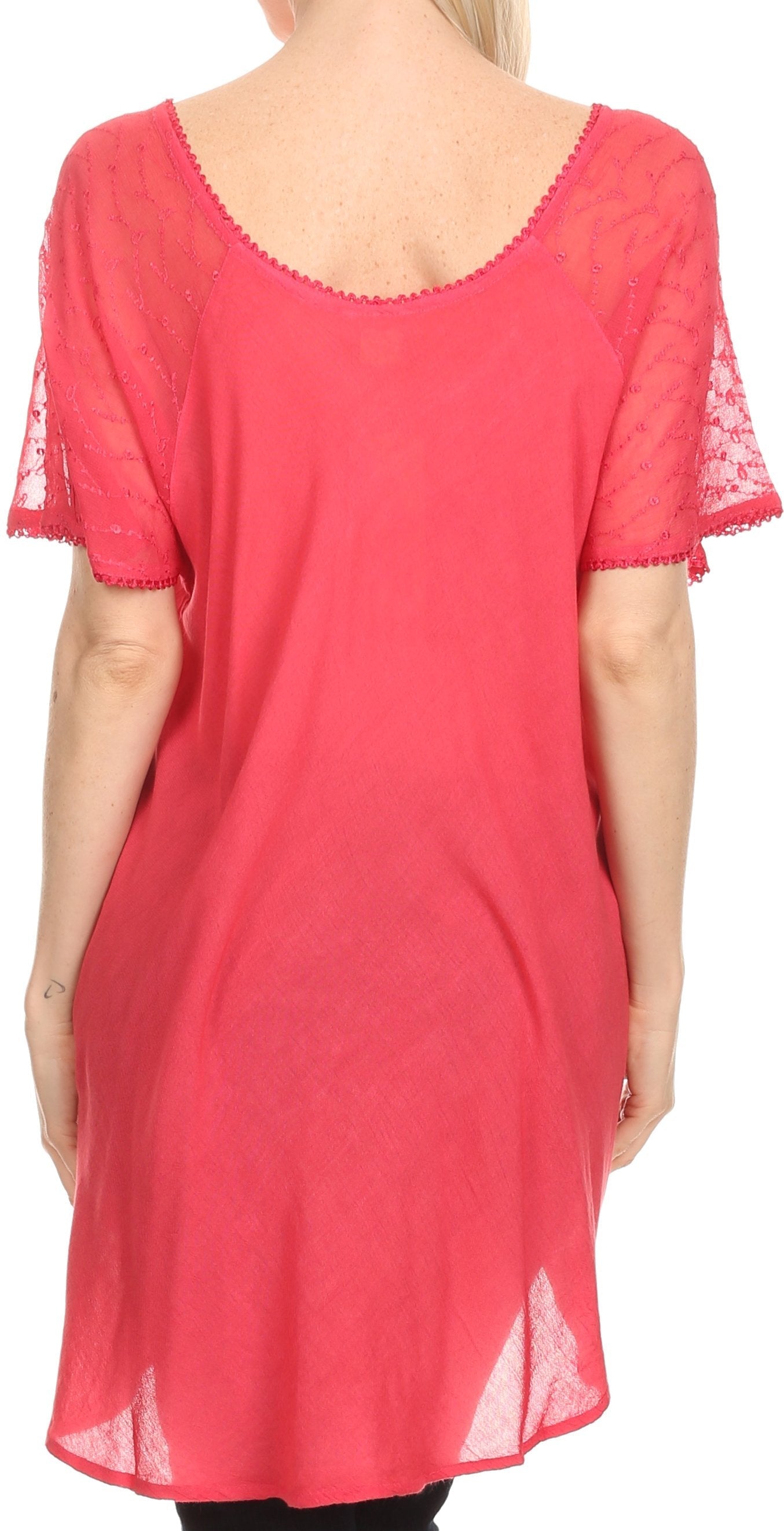 Sakkas Albina Island Blusa / Top con mangas casquillo y bordado de ajuste relajado