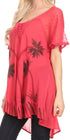 Sakkas Albina Island Blusa / Top con mangas casquillo y bordado de ajuste relajado