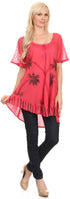 Sakkas Albina Island Blusa / Top con mangas casquillo y bordado de ajuste relajado