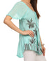 Sakkas Albina Island Blusa / Top con mangas casquillo y bordado de ajuste relajado