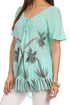 Sakkas Albina Island Blusa / Top con mangas casquillo y bordado de ajuste relajado