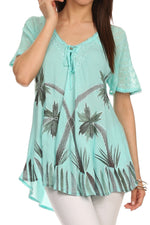 Sakkas Albina Island Blusa / Top con mangas casquillo y bordado de ajuste relajado