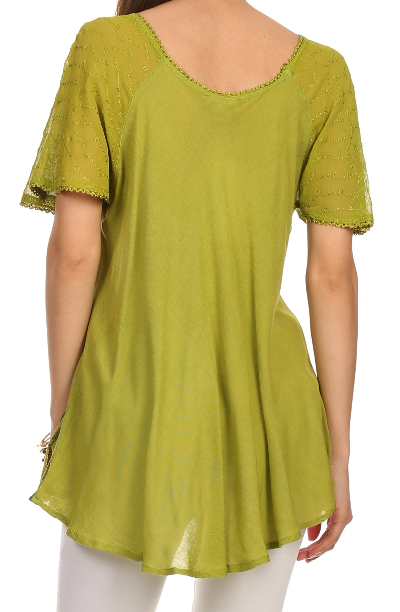 Sakkas Albina Island Blusa / Top con mangas casquillo y bordado de ajuste relajado