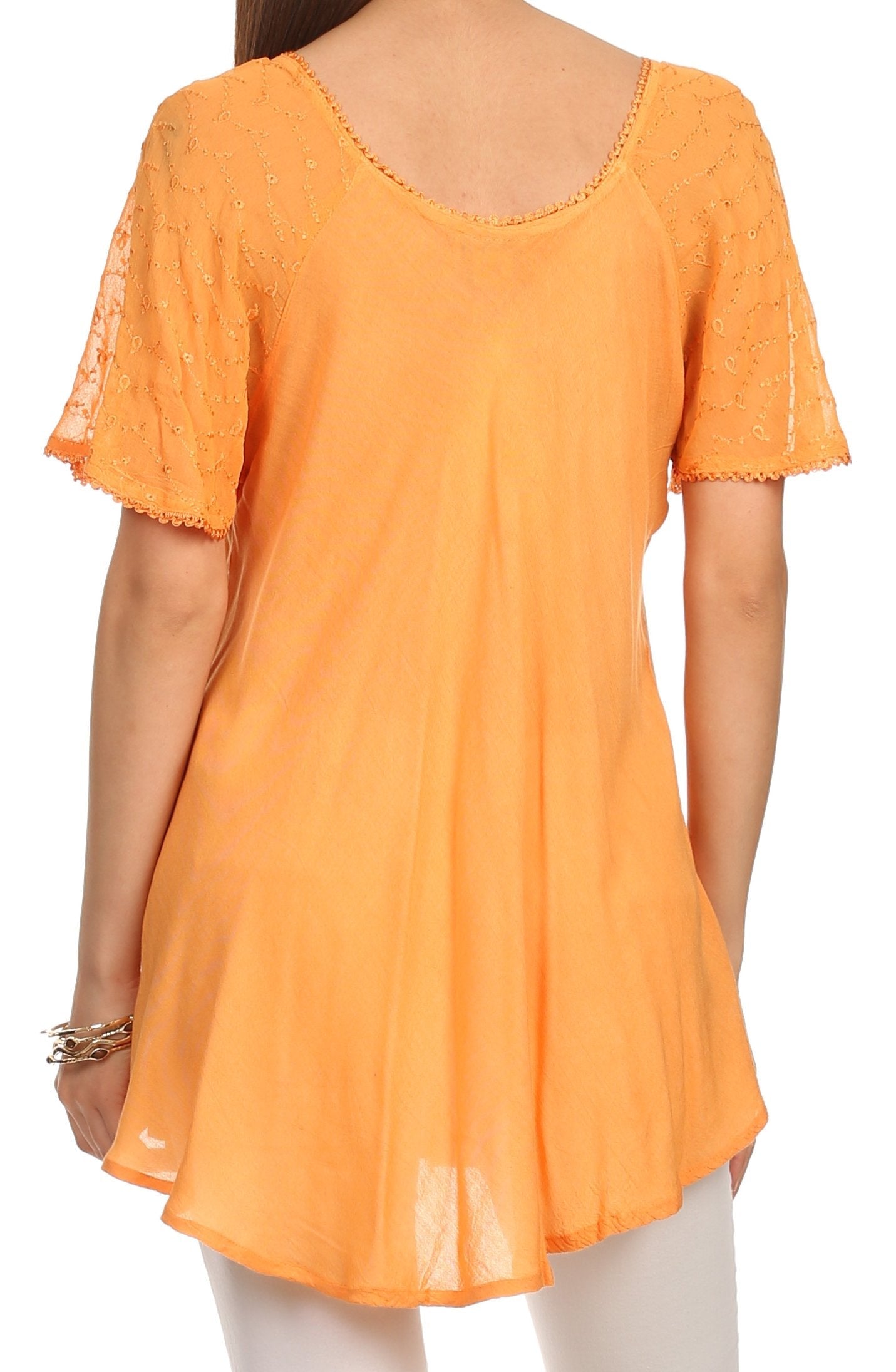 Sakkas Albina Island Blusa / Top con mangas casquillo y bordado de ajuste relajado
