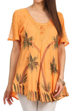 Sakkas Albina Island Blusa / Top con mangas casquillo y bordado de ajuste relajado