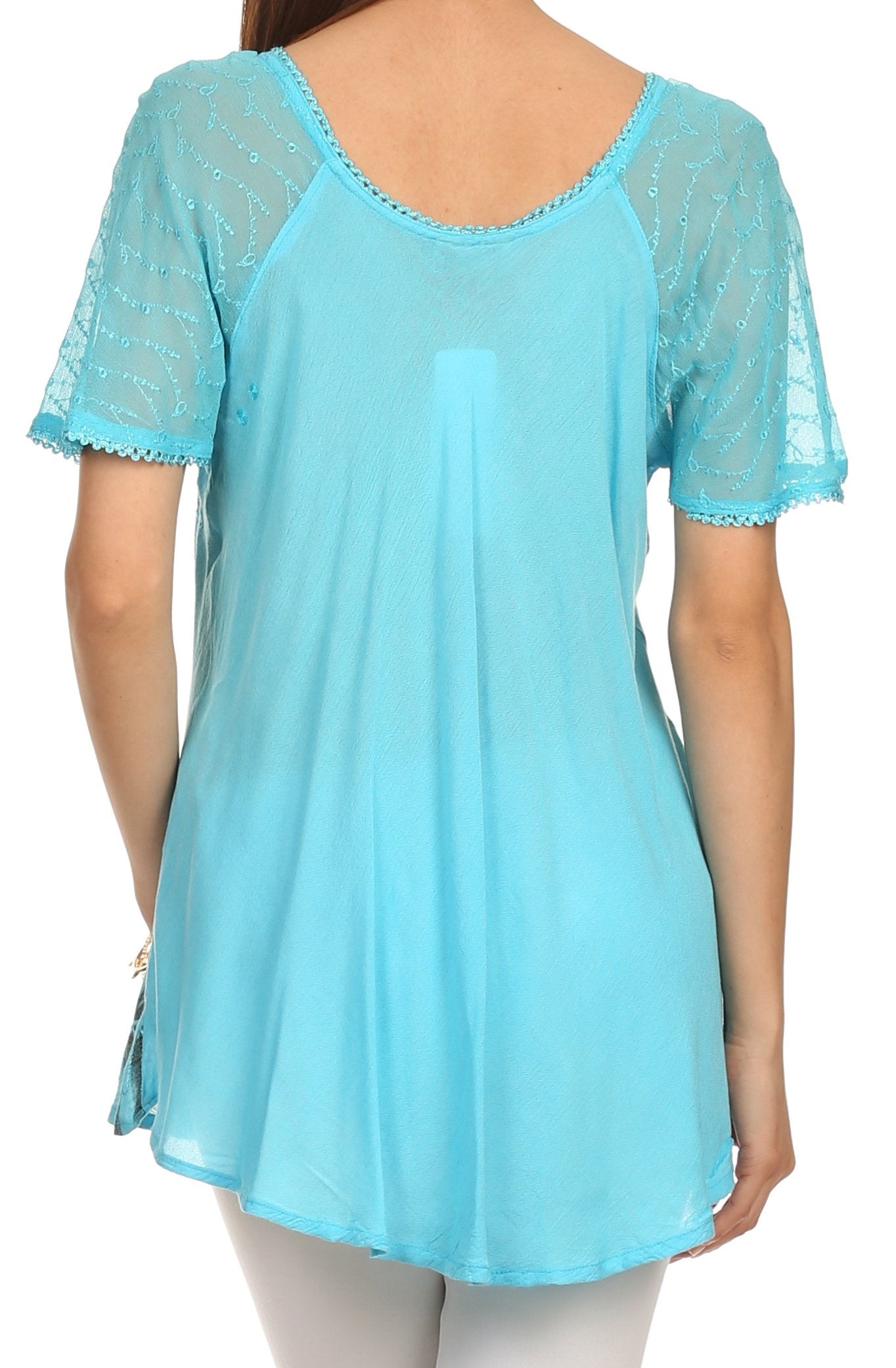 Sakkas Albina Island Blusa / Top con mangas casquillo y bordado de ajuste relajado