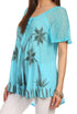 Sakkas Albina Island Blusa / Top con mangas casquillo y bordado de ajuste relajado
