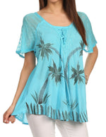 Sakkas Albina Island Blusa / Top con mangas casquillo y bordado de ajuste relajado
