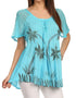 Sakkas Albina Island Blusa / Top con mangas casquillo y bordado de ajuste relajado