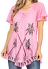 Sakkas Albina Island Blusa / Top con mangas casquillo y bordado de ajuste relajado