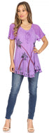 Sakkas Albina Island Blusa / Top con mangas casquillo y bordado de ajuste relajado