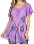 Sakkas Albina Island Blusa / Top con mangas casquillo y bordado de ajuste relajado