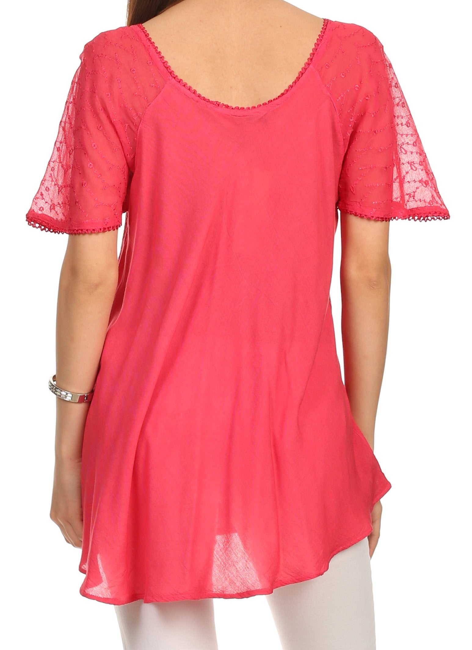 Sakkas Albina Island Blusa / Top con mangas casquillo y bordado de ajuste relajado