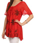 Sakkas Albina Island Blusa / Top con mangas casquillo y bordado de ajuste relajado