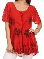 Sakkas Albina Island Blusa / Top con mangas casquillo y bordado de ajuste relajado