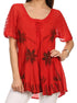 Sakkas Albina Island Blusa / Top con mangas casquillo y bordado de ajuste relajado