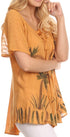 Sakkas Albina Island Blusa / Top con mangas casquillo y bordado de ajuste relajado