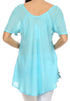 Sakkas Albina Island Blusa / Top con mangas casquillo y bordado de ajuste relajado