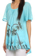 Sakkas Albina Island Blusa / Top con mangas casquillo y bordado de ajuste relajado