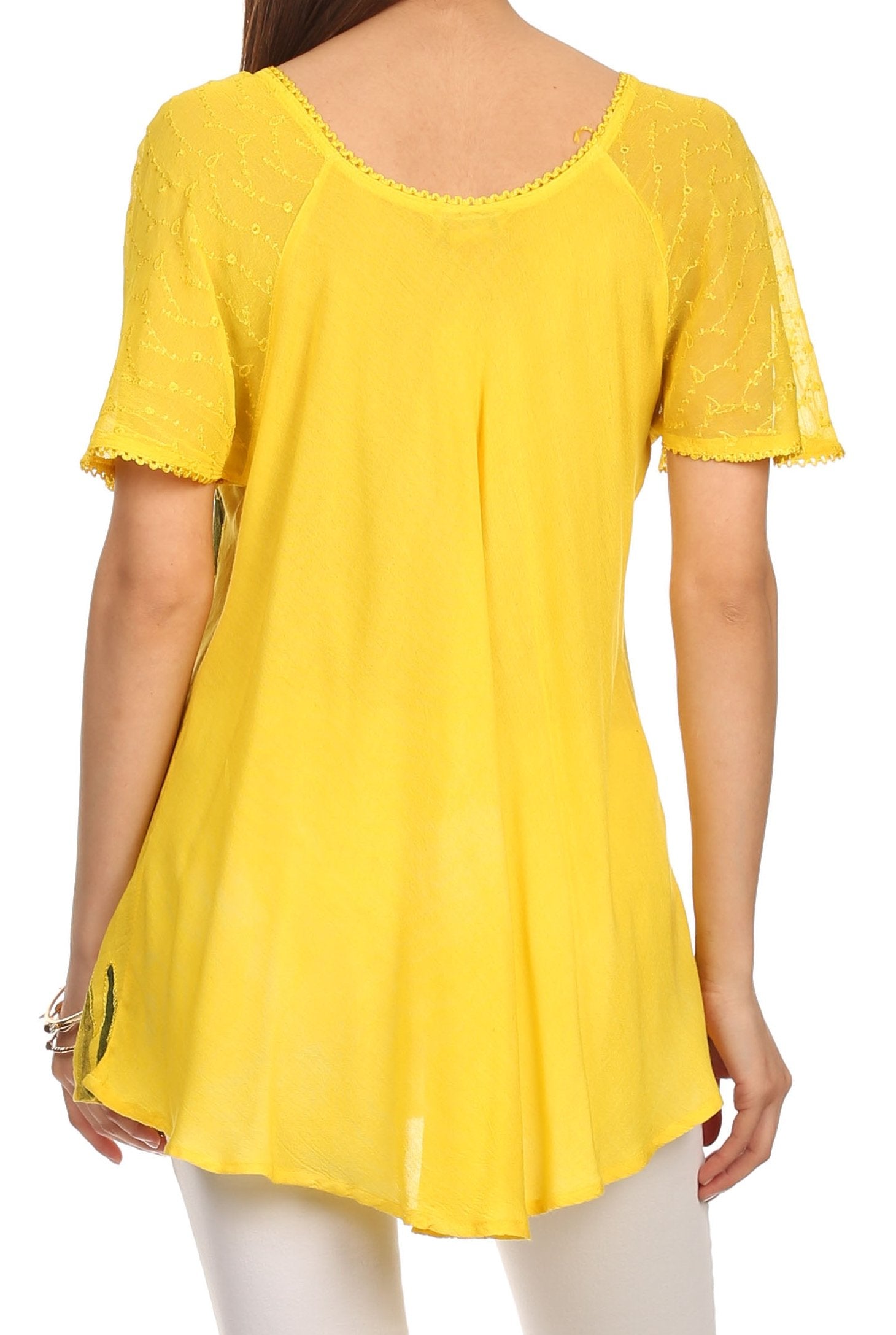 Sakkas Albina Island Blusa / Top con mangas casquillo y bordado de ajuste relajado