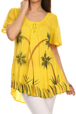 Sakkas Albina Island Blusa / Top con mangas casquillo y bordado de ajuste relajado