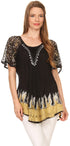 Sakkas Cora Relaxed Fit Batik Design Embroidery Cap Sleeves Blouse / Top