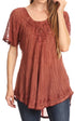 Sakkas Zoya Marbled Embroidery  Cap Sleeves Blouse / Top