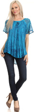 Sakkas Zoya Marbled Embroidery  Cap Sleeves Blouse / Top