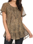 Sakkas Zoya Marbled Embroidery  Cap Sleeves Blouse / Top