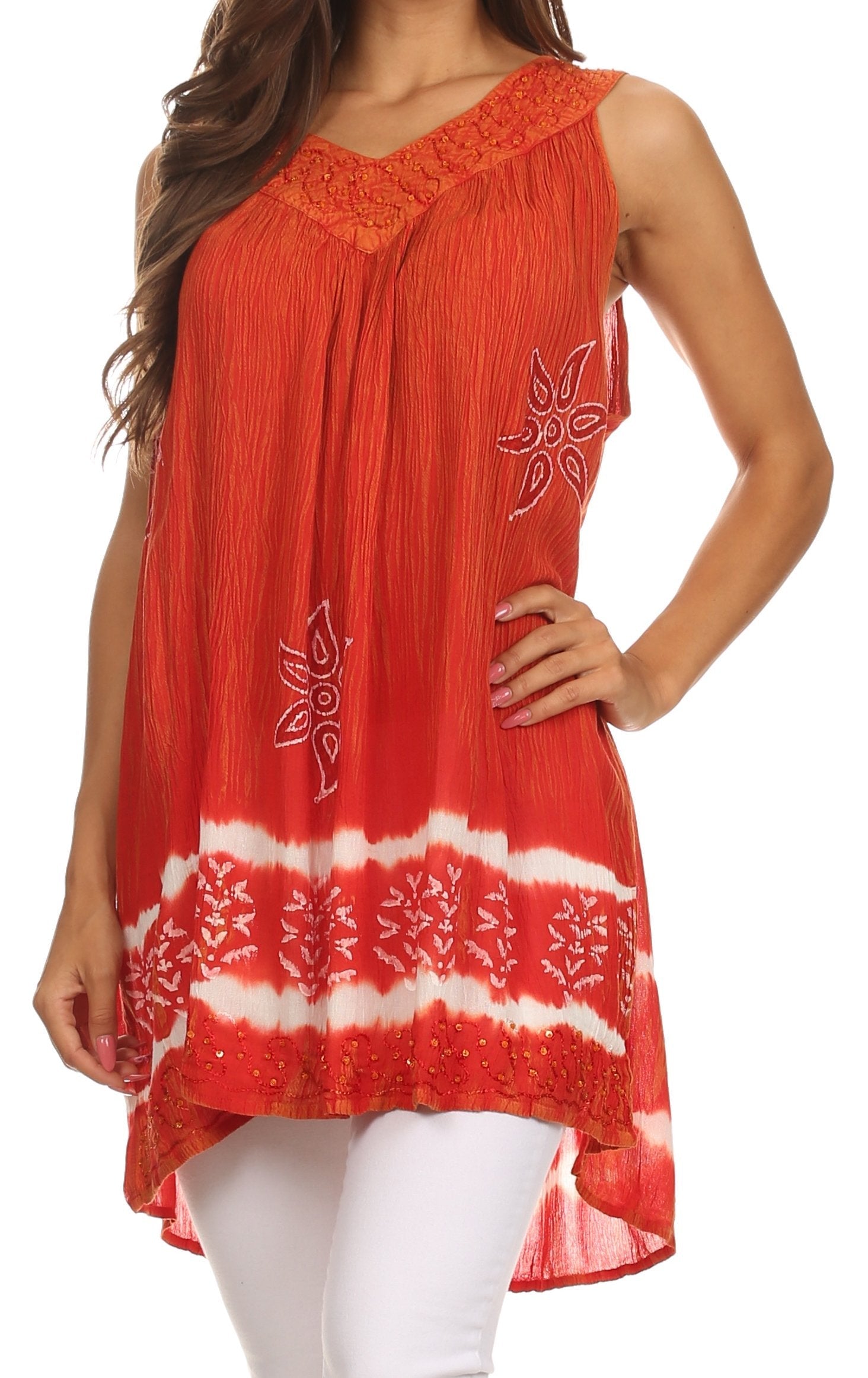 Sakkas Ruth Top batik sin mangas con cuello en V y corte relajado con lentejuelas bordadas