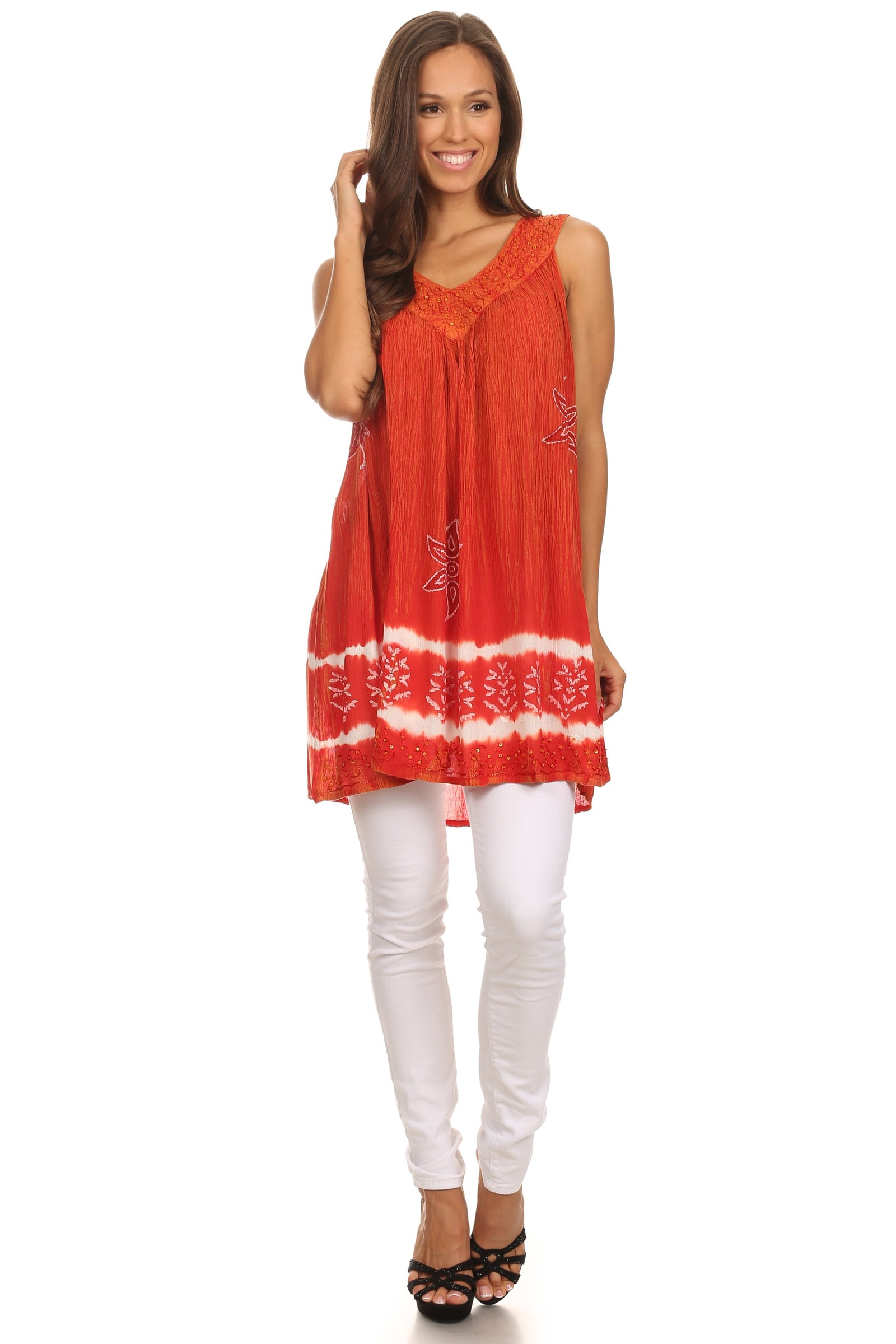 Sakkas Ruth Top batik sin mangas con cuello en V y corte relajado con lentejuelas bordadas