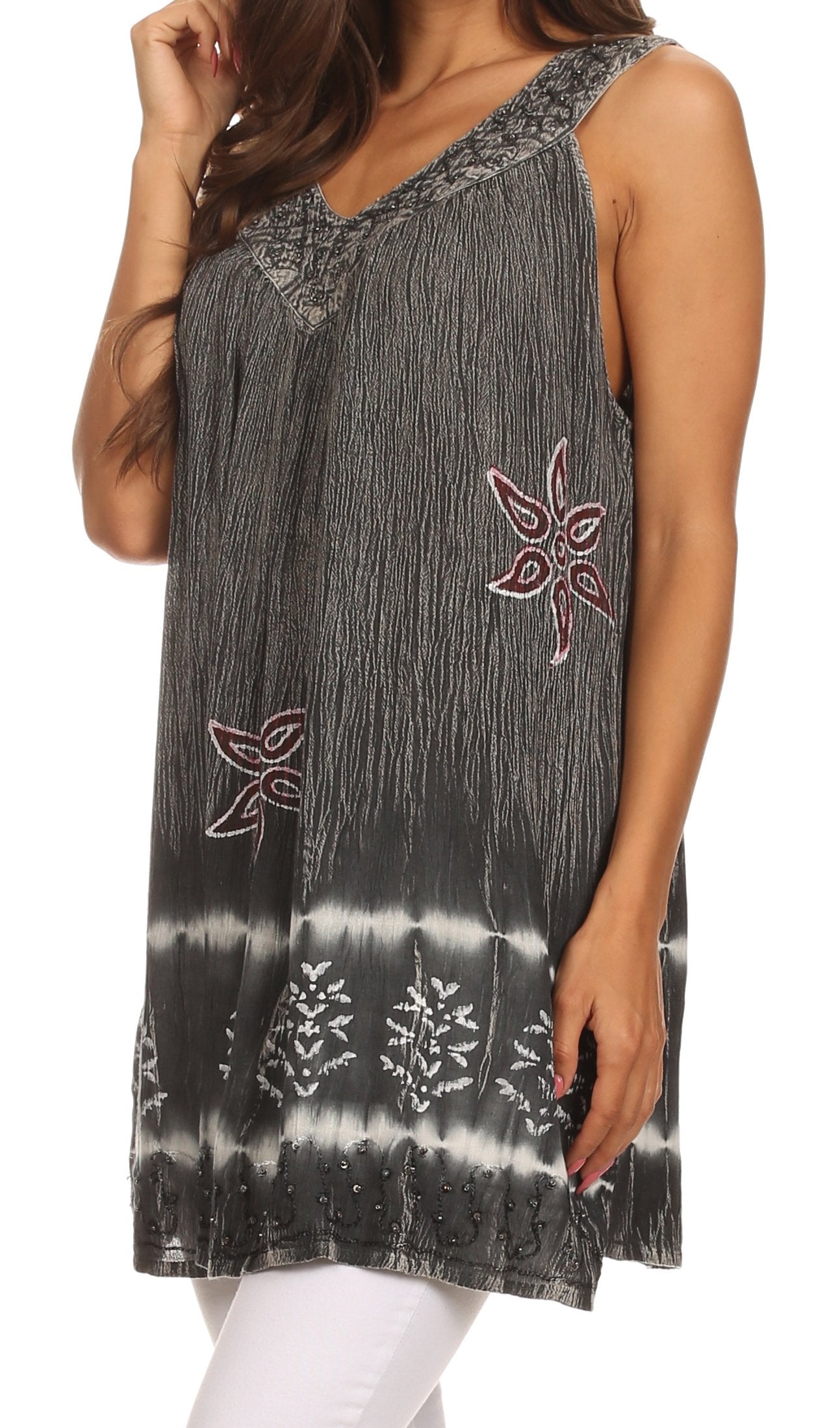 Sakkas Ruth Top batik sin mangas con cuello en V y corte relajado con lentejuelas bordadas