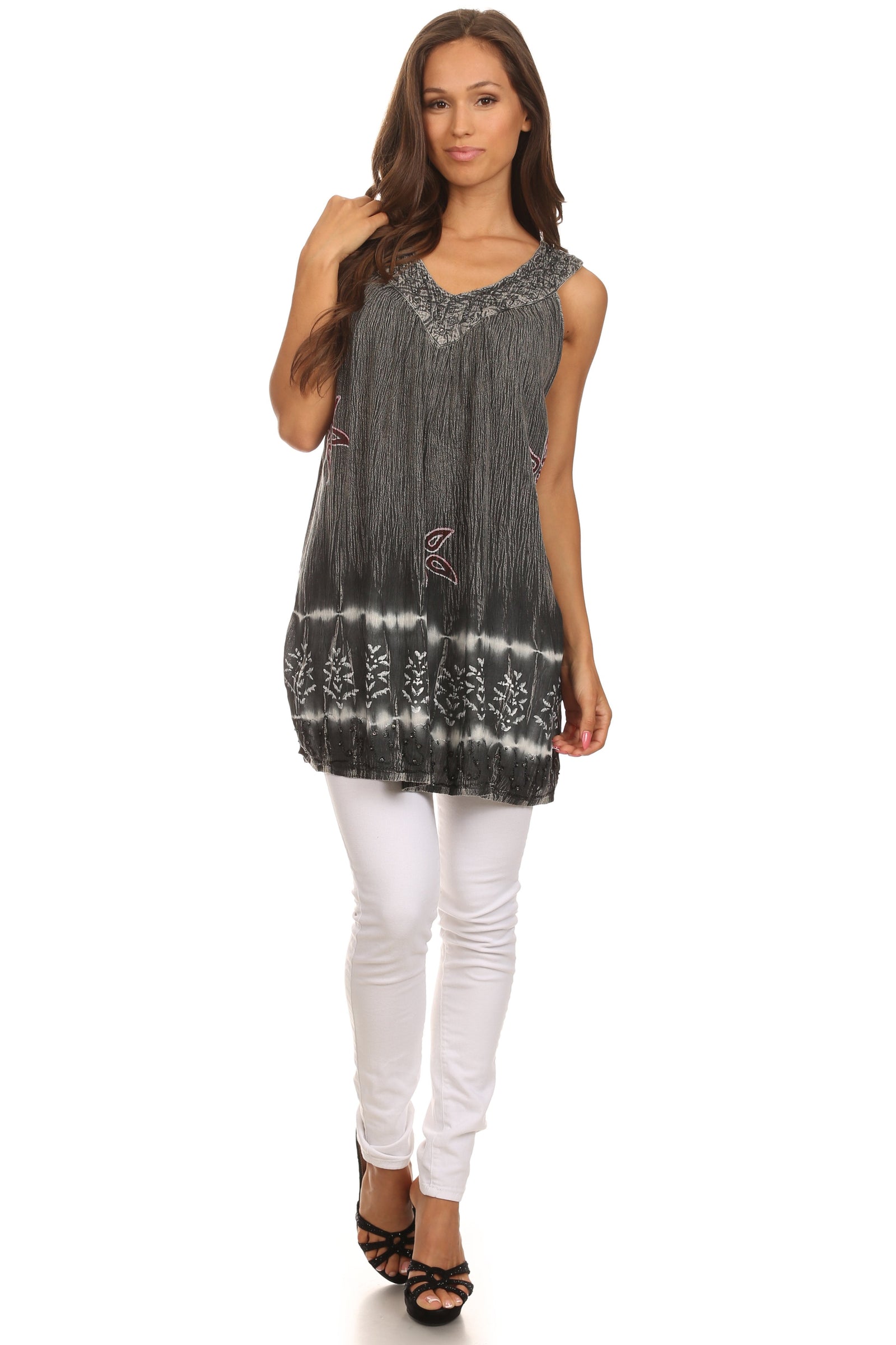 Sakkas Ruth Top batik sin mangas con cuello en V y corte relajado con lentejuelas bordadas