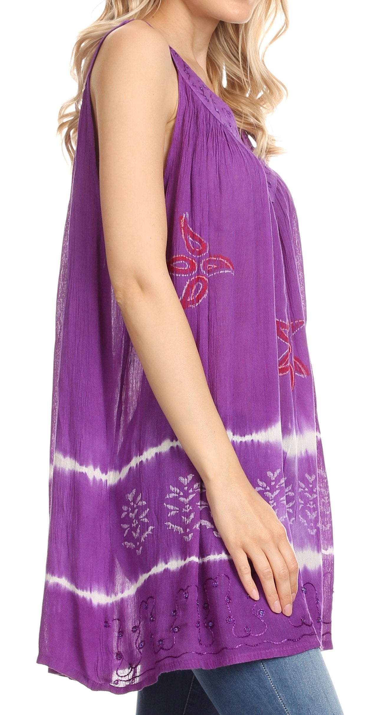 Sakkas Ruth Top batik sin mangas con cuello en V y corte relajado con lentejuelas bordadas