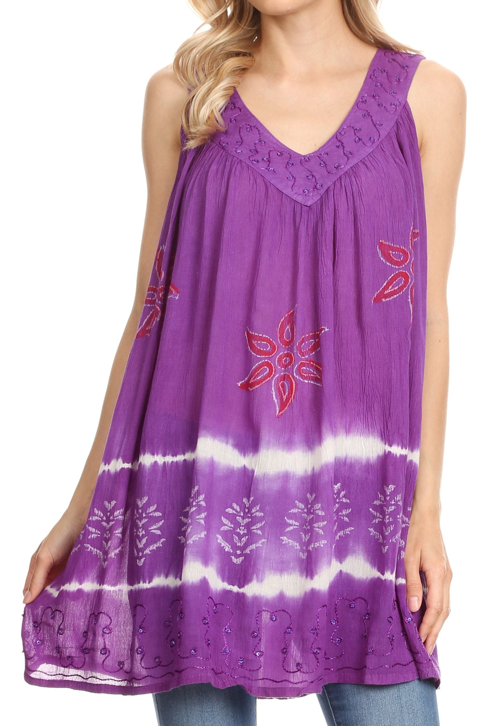 Sakkas Ruth Top batik sin mangas con cuello en V y corte relajado con lentejuelas bordadas